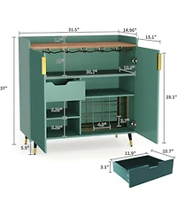 gaomon Towallmark Green Modern Fluted Bar Cabinet with Wine Rack and Glass Holders, Black Kitchen Sideboard Buffet Cabinet for Dining Room