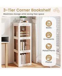 Sugift 3-Tier Foldable Rotating Bookshelf with Swivel Base and Translucent Panels