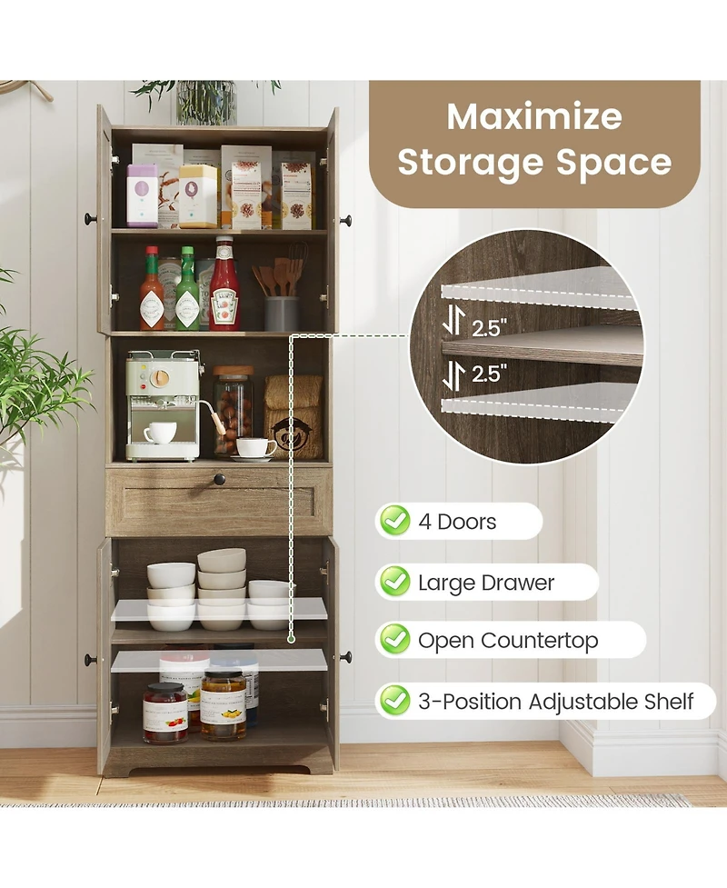 Sugift 67.5-Inch-Tall Modern Freestanding Floor Storage Cabinet with 4 Doors and 1 Drawer