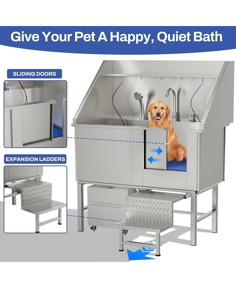 Zeus and Ruta Stainless Steel Pet Washing Station With Non Slip Mat For Cats Small Dogs Professional Grooming Bathtub Easy Clean