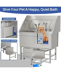 Zeus and Ruta Stainless Steel Pet Washing Station With Non Slip Mat For Cats Small Dogs Professional Grooming Bathtub Easy Clean
