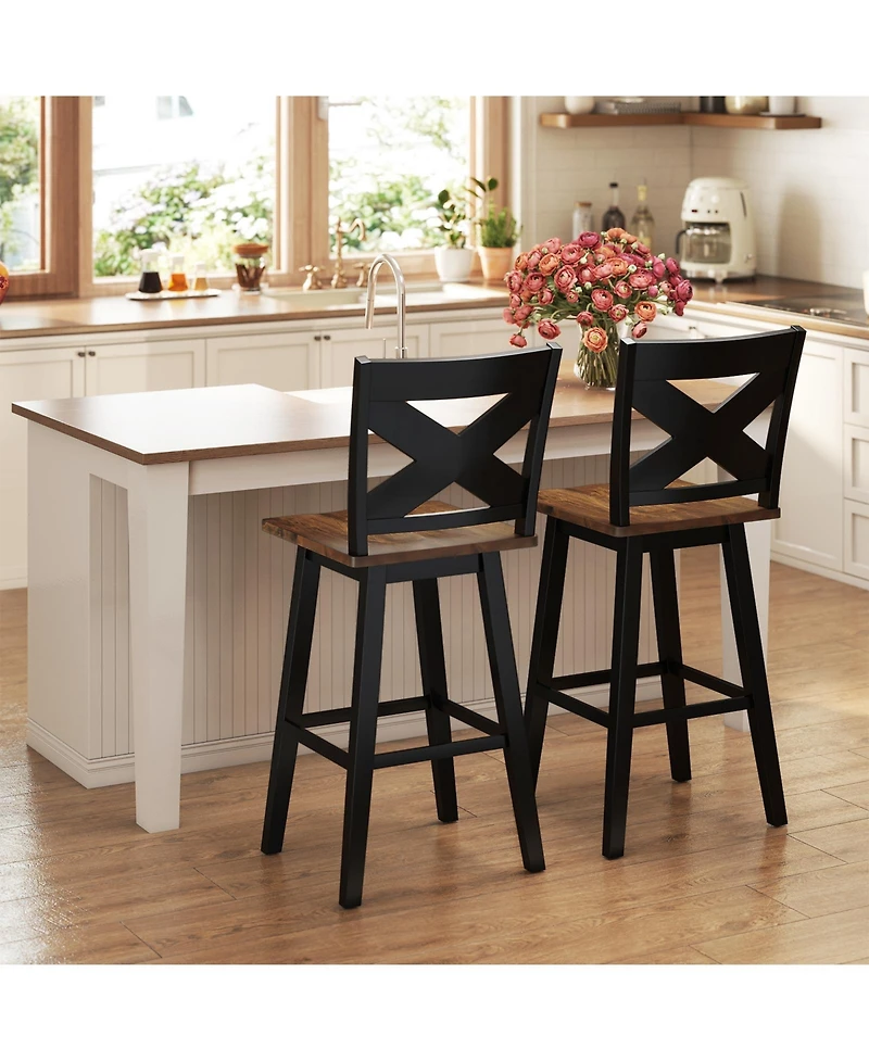 Gymax 29'' Swivel Barstools Set of 4 w/Backrest Large Seat Footrest for Kitchen Island