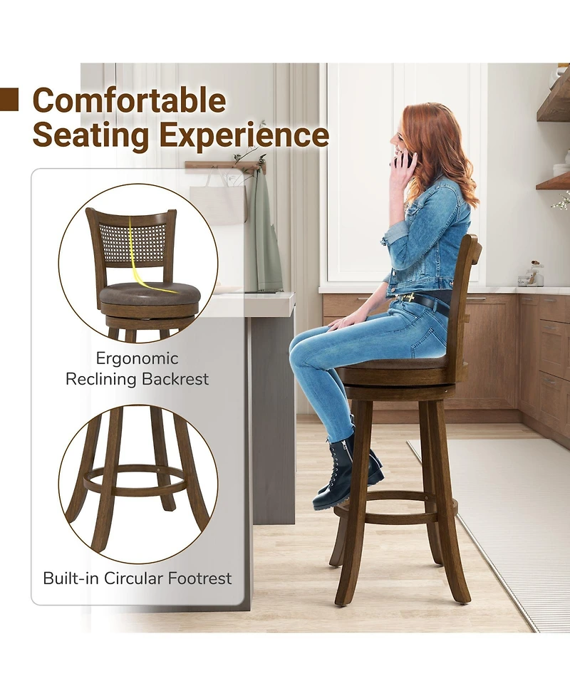 Sugift Swivel Counter Height Bar Stools Set of Two with Rattan Back