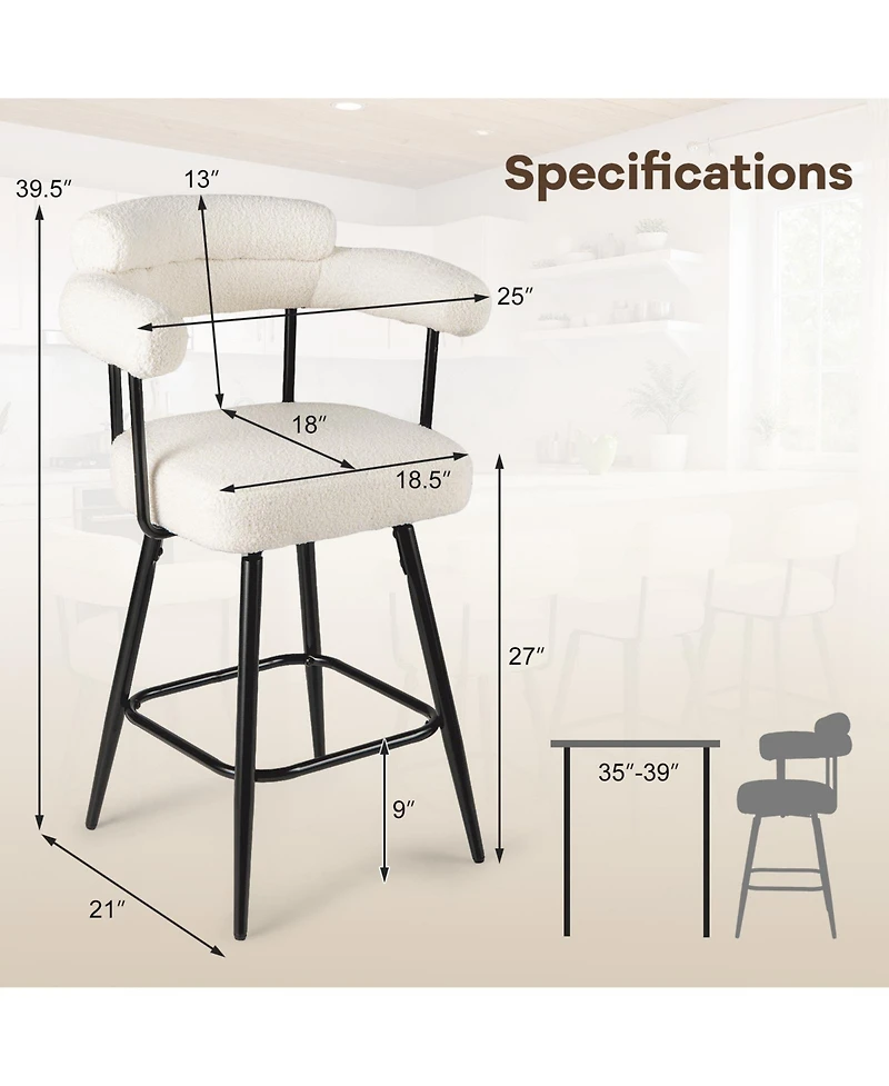 Sugift Swivel Counter Height Bar Stools Set of Two with Curved Back