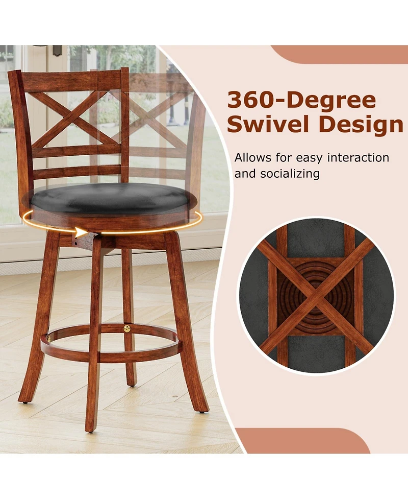 Sugift Swivel Bar Stools Set of Two with Backrest and Footrest