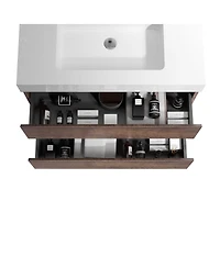 Sillysis 24" Modern Walnut Floating Bathroom Vanity with Sink, Wall Mounted Design with Large Storage, Pre Assembled, No Faucet