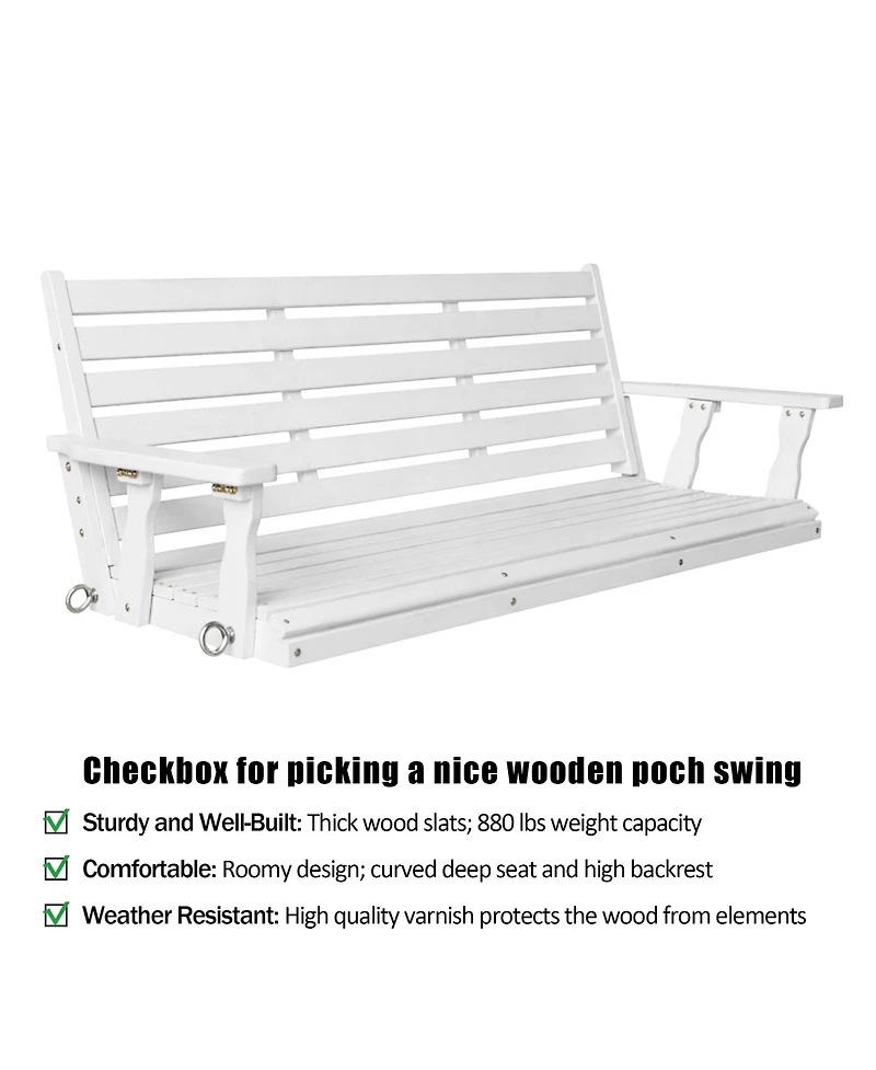 Mega Casa 3-Seater 5FT Extra Large Wooden Porch Swing, Ergonomic Seat, Bench Swing Heavy Duty 880 Lbs, for Outdoor Patio Garden Yard