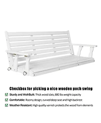 Mega Casa 3-Seater 5FT Extra Large Wooden Porch Swing, Ergonomic Seat, Bench Swing Heavy Duty 880 Lbs, for Outdoor Patio Garden Yard