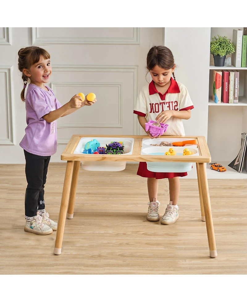 Mecale Kids Sensory Table, 3 Foldable Storage Bins, Double-Sided Board, Indoor/Outdoor Sand & Water Play, Wooden