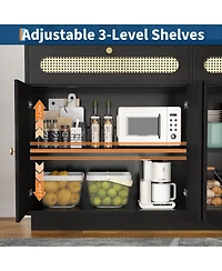 gaomon 60" Rattan Sideboard Cabinet with 2 Drawers and 4 Doors, Adjustable Shelves Buffet