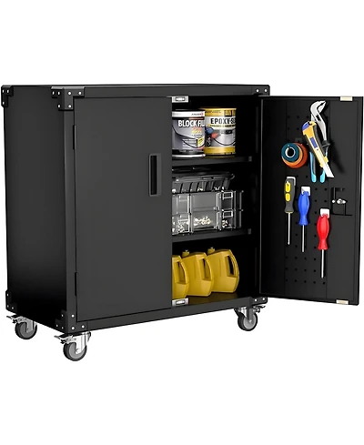 gaomon Metal Storage Cabinet with Rolling Tool Cart, 2 Adjustable Shelves, Locks and 4 Wheels, Heavy Duty Rust Resistant Cabinet