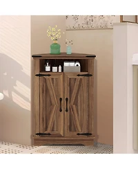 gaomon Corner bathroom cabinet with farmhouse barn doors, adjustable shelf, and compact design-ideal storage table for small spaces