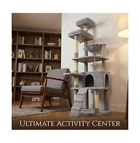 Zeus and Ruta 71 Inch Tall Multi Level Cat Tree with Hammocks and Cat Cave Scratching Posts Plush Tower for Multiple Cats