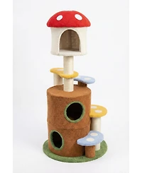 Zeus and Ruta Mushroom Cat Tree with Large Condo Platform Ladder Plush Scratching Posts for Indoor Cats Modern Pet Furniture