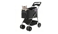 Zeus and Ruta Foldable 4 Wheels Cat Stroller with Detachable Carrier Up To 35lbs for Indoor Outdoor Use