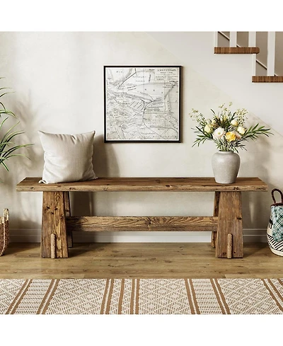 Tribesigns 59" Solid Wood Bench, Farmhouse Entryway Bench, Long Retro Bench for End of Bed, Dining Room