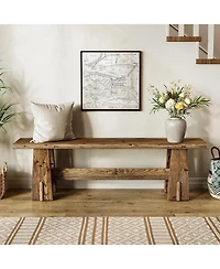 Tribesigns 59" Solid Wood Bench, Farmhouse Entryway Bench, Long Retro Bench for End of Bed, Dining Room