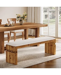 Tribesigns 55.1" Wide Upholstered Bench, Solid Wood Bedroom Bench with Boucle Cushion, Modern Entryway Bench