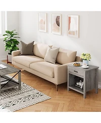 gaomon Farmhouse nightstand set of 2 with drawer and open shelf- wooden end tables for bedroom, nursery, or living room storage.