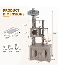 gaomon Cat Tree, 66.9-Inch Cat Tower with Litter Box Enclosure, with Hammock, Washable