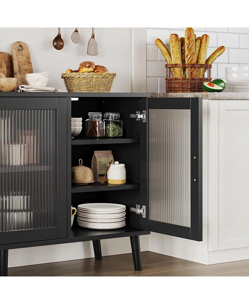 gaomon Sideboard Buffet Cabinet Set of 2, 48" Buffet Cabinetwith Ribbed Glass Doors, Modern Dining Room Sideboard for Kitchen and Dining