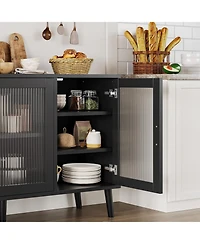 gaomon Sideboard Buffet Cabinet Set of 2, 48" Buffet Cabinetwith Ribbed Glass Doors, Modern Dining Room Sideboard for Kitchen and Dining