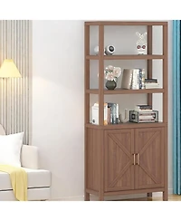 gaomon 71 inch Tall Bookshelf 5Tier Bookcase Barn Doors and Adjustable Shelves, Wood Farmhouse Book Case with Storage Cabinet, Freestanding Book Shelf