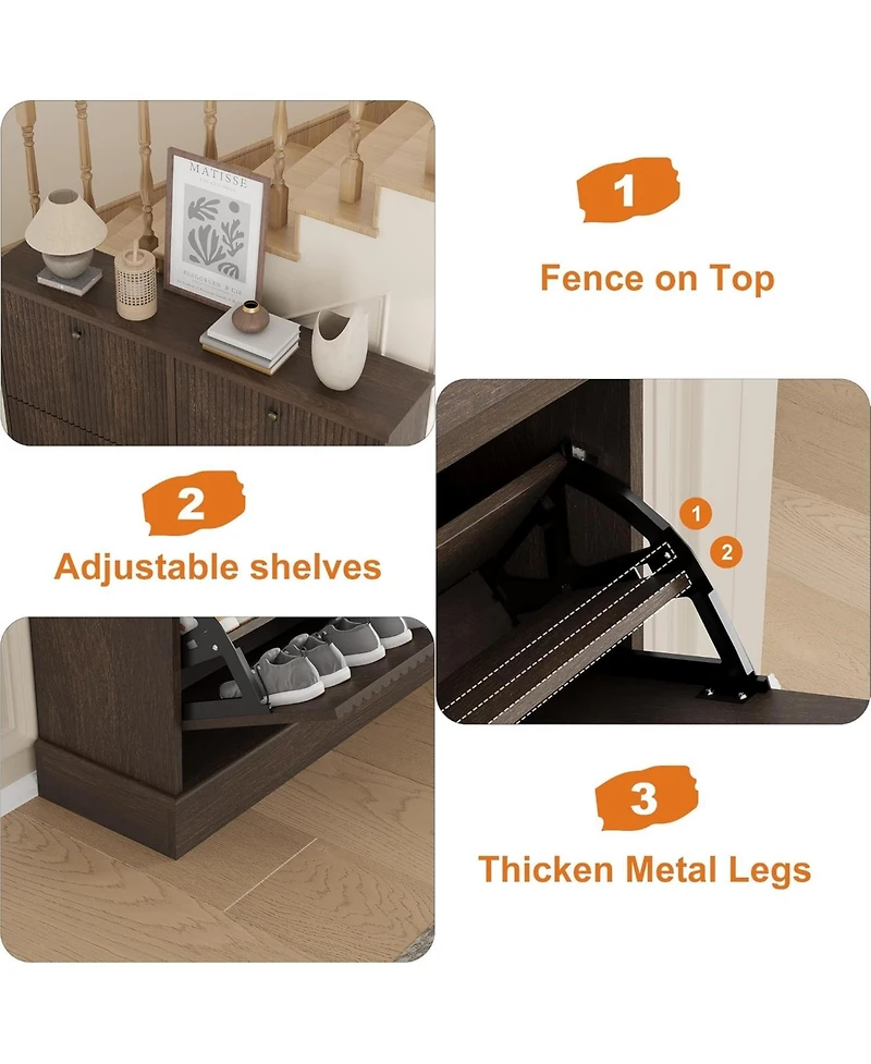 gaomon Fluted Shoe Cabinet with 4 Flip Drawers, Adjustable Removable Shelves, Freestanding Slim Shoe Organizer