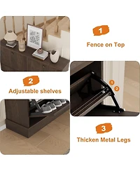 gaomon Fluted Shoe Cabinet with 4 Flip Drawers, Adjustable Removable Shelves, Freestanding Slim Shoe Organizer