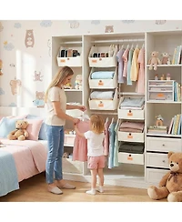 Gaomon 4 tier hanging closet organizer with non woven fabric shelves and collapsible baskets-space saving storage for bedroom, dorm, or Rv.