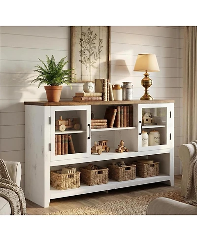 gaomon 53" Kitchen Buffet Sideboard Cabinet with Glass Doors and 3 Shelves, Modern Storage Cabinet for Living Room and Entryway