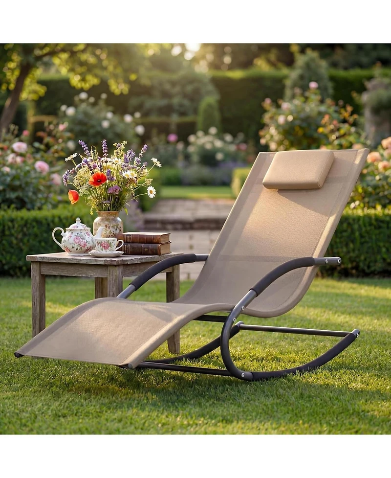 gaomon Adjustable Patio Chaise Lounge with Pillow, All-Weather Steel Frame and Breathable Mesh, Pool Chairs for