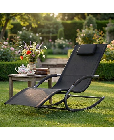 gaomon Adjustable Patio Chaise Lounge with Pillow, All-Weather Steel Frame and Breathable Mesh, Pool Chairs for