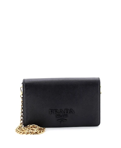 Pre-Owned Prada Mini Monochrome Wallet on Chain Saffiano Leather
