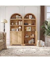 gaomon 72" Tall Wood Arched Storage Cabinet - 5-Shelf Kitchen Pantry with Doors & Open Shelves, Versatile Standing Bookcase Cupboard