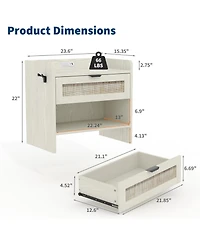 gaomon rattan bedside nightstand with 1 drawer, modern storage cabinet with charging station, ideal bedroom organizer.