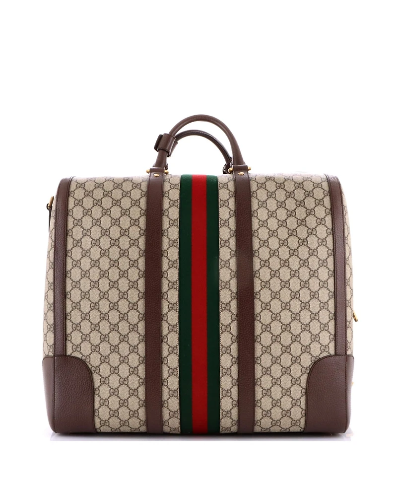 Pre-Owned Gucci Tall Savoy Web Convertible Duffle Bag Gg Coated Canvas