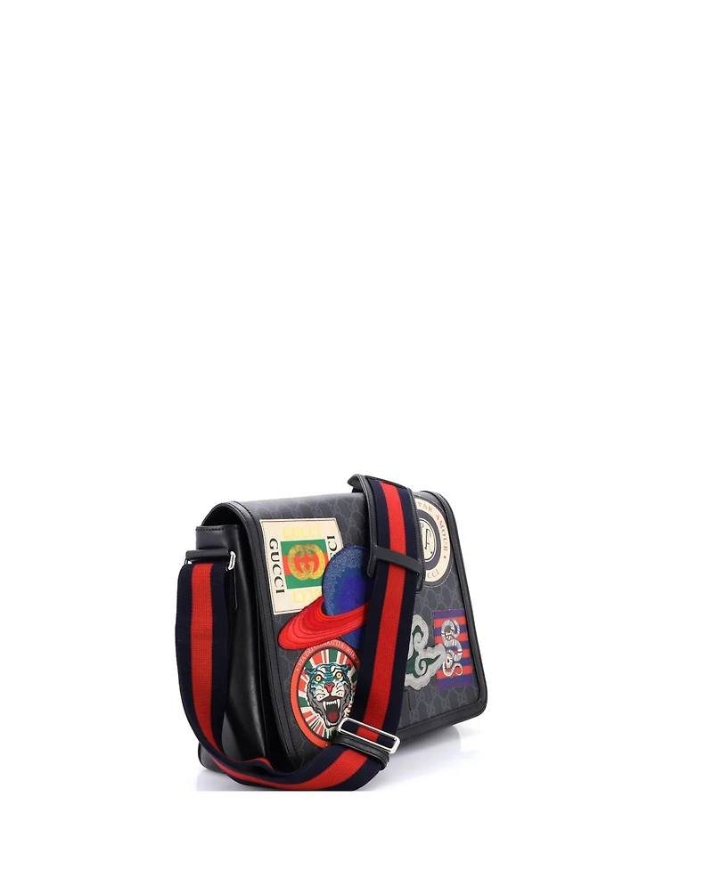 Pre-Owned Gucci Large Night Courrier Flap Messenger Gg Coated Canvas with Applique