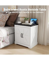 gaomon Farmhouse End Table with Charging Station - Rustic Nightstand with 2 Outlets & 2 Usb Ports, Adjustable Shelves Storage Cabinet