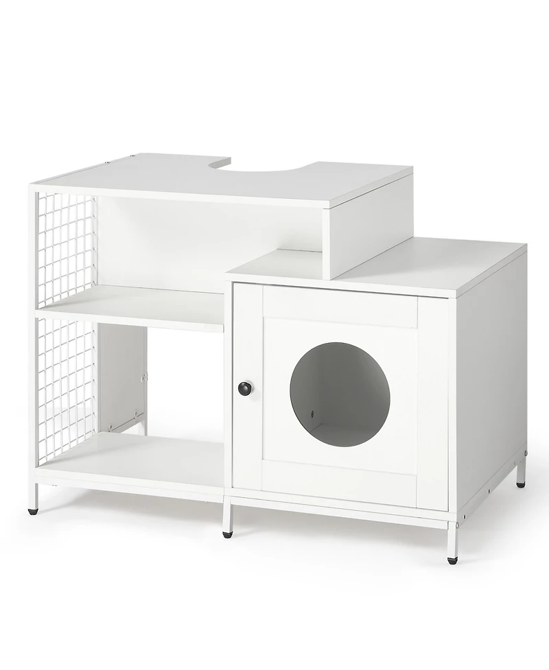 Zeus and Ruta Hidden Litter Box Enclosure with Divider for Bathroom White Indoor Cat House Furniture for Large Cats