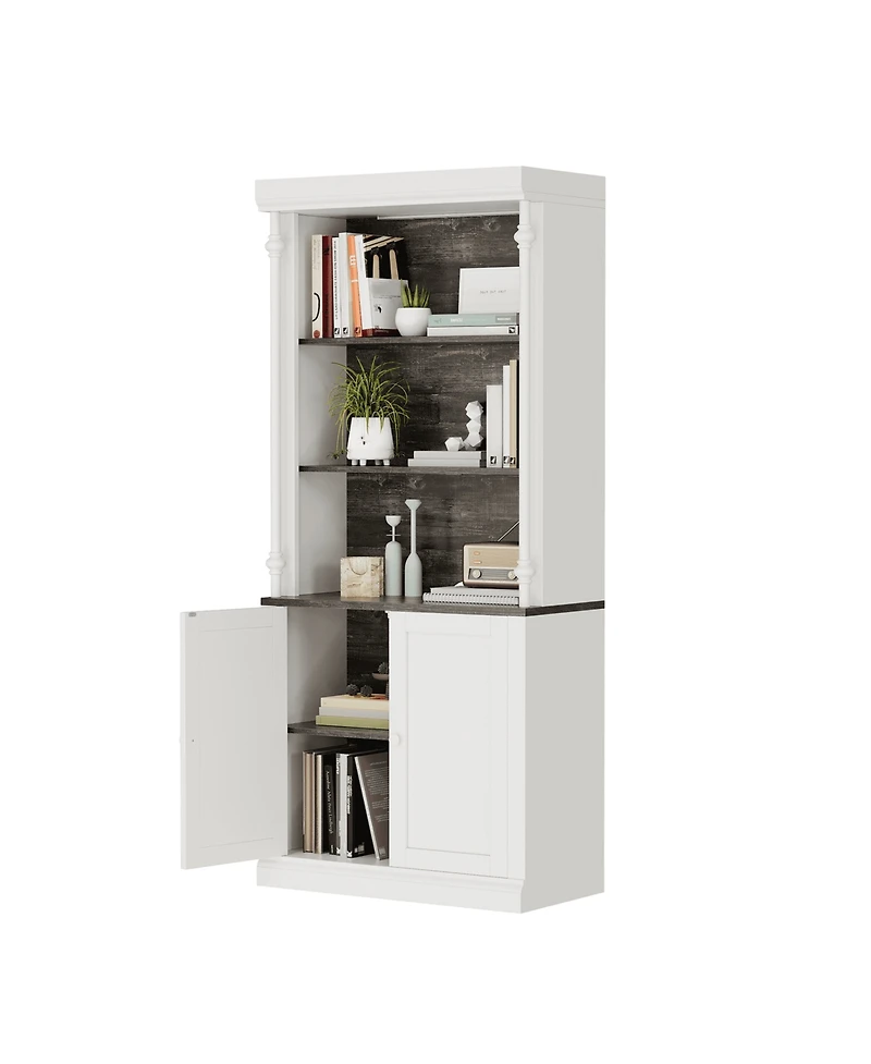 gaomon Tall Storage Bookcase with 3-Tier Open Shelves and Double Door,4 Adjustable Lights
