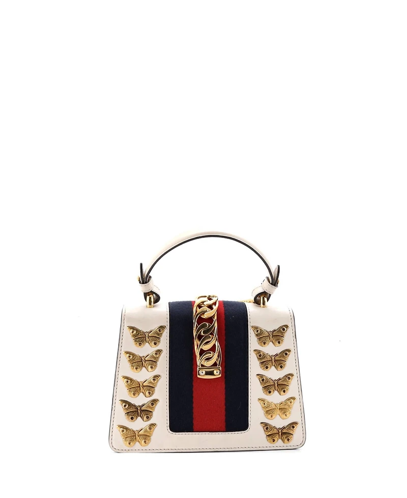 Pre-Owned Gucci Mini Sylvie Top Handle Bag Embellished Leather