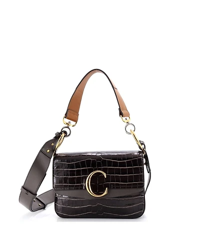 Pre-Owned Chloe Small C Double Carry Bag Embossed Leather