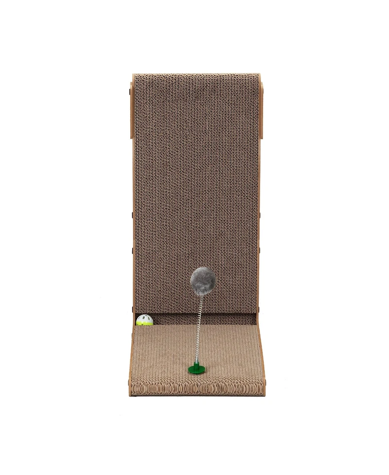 Zeus & Ruta Indoor Cat Scratching Board with Corrugated Cover, Bell, and Interactive Toy