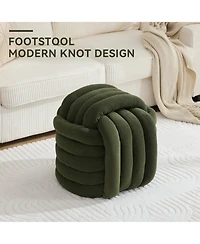 Rainsken Modern Knot Design Ottoman, Chenille Fabric Upholstered Makeup Stool, Stylish Home Decor Footstool for Living Room