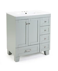 Sillysis 30" Bathroom Vanity with Ceramic Sink, Solid Wood Frame, Pull-Out Drawers, Adjustable Storage, Soft Close Slides