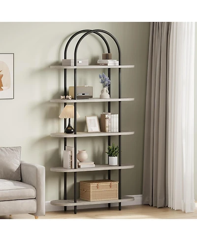 gaomon 71" Arched 5-Tier Bookshelf with Metal Frame, Freestanding Open Wood Display Rack