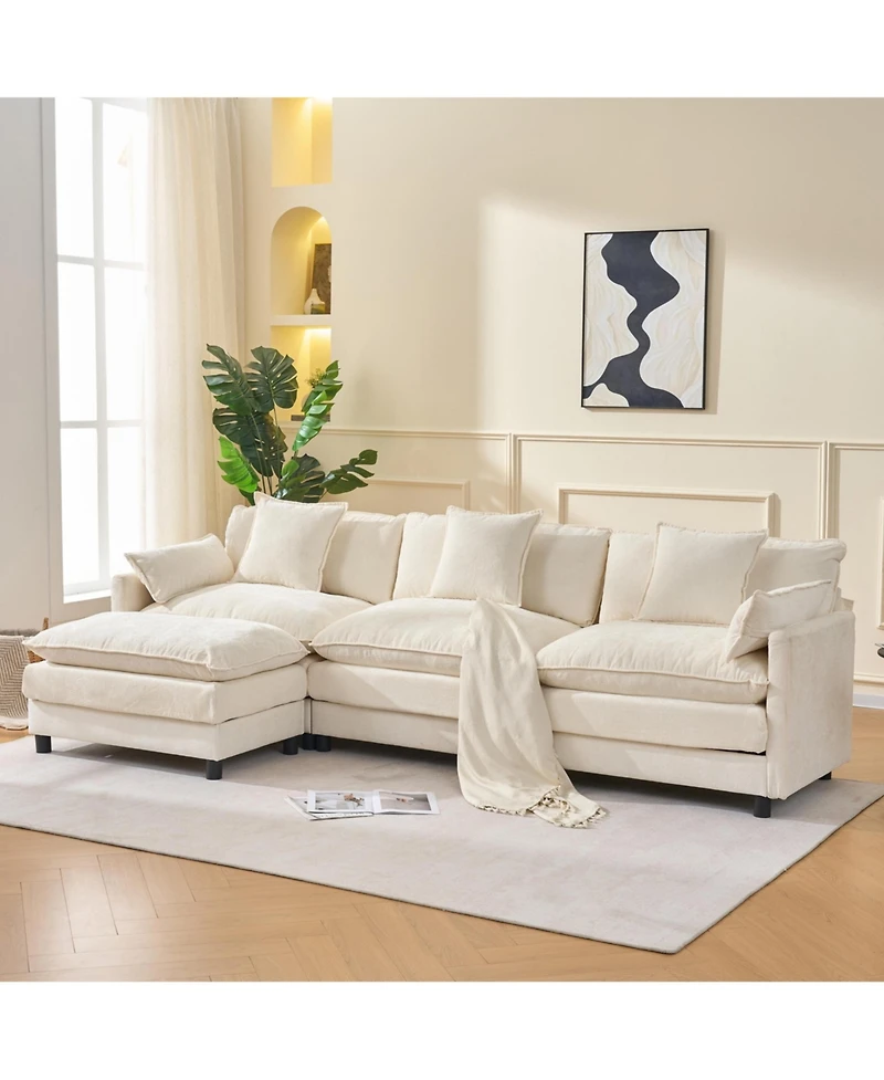 Boyel Living 108 Inch L Shaped Modern Modular Sectional Sofa with Ottoman Chenille Cloud Couch 4 Seat Deep Pillow Top Arms