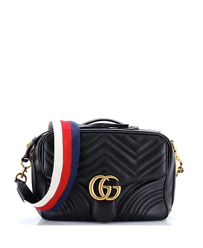 Pre-Owned Gucci Small Gg Marmont Zip Around Camera Bag Matelasse Leather