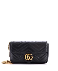 Pre-Owned Gucci Mini Gg Marmont Wallet on Chain Matelasse Leather